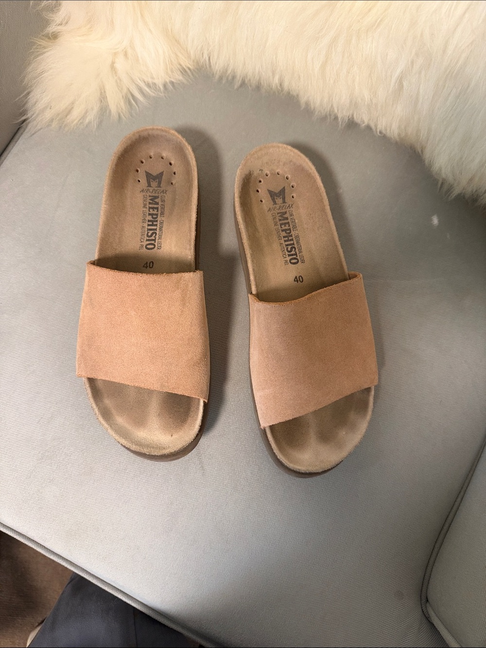Mephisto Women's Suede Slide Sandals in Camel
